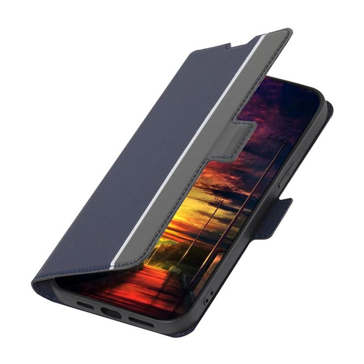 Funda de cuero con textura de sarga y botones laterales para Samsung Galaxy S25+ 5G (azul)