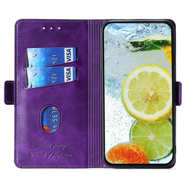 Funda de cuero con hebilla lateral en color de contraste para Samsung Galaxy S25+ 5G (morado y rojo rosa)