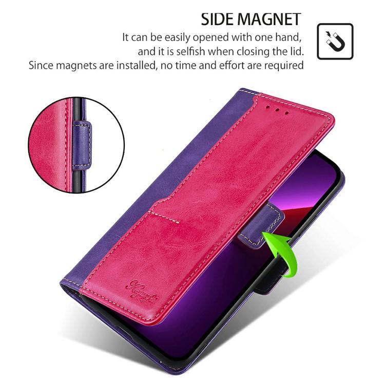 Funda de cuero con hebilla lateral en color de contraste para Samsung Galaxy S25+ 5G (morado y rojo rosa)