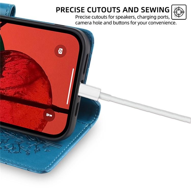Funda de piel con relieve de árbol y ciervo para Samsung Galaxy S25+ 5G (azul)