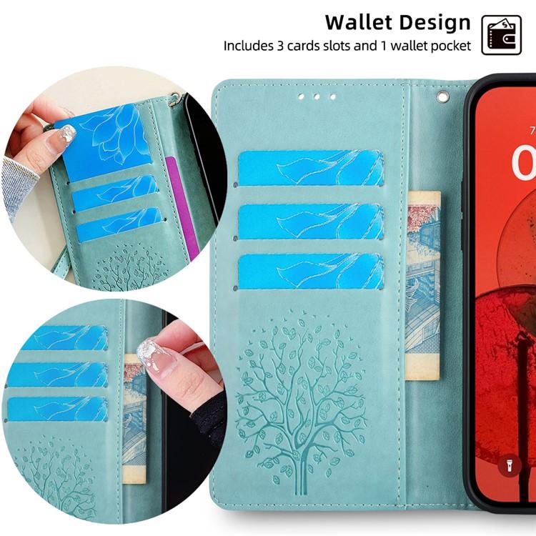 Funda de piel con relieve de árbol y ciervo para Samsung Galaxy S25+ 5G (verde)