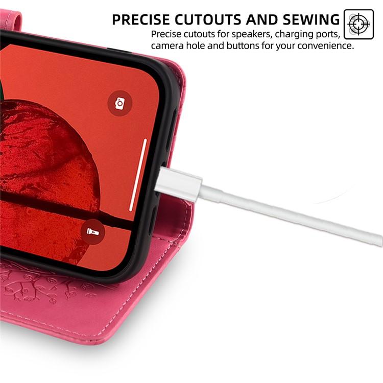Funda de piel con relieve de árbol y ciervo para Samsung Galaxy S25 Ultra 5G (rosa)