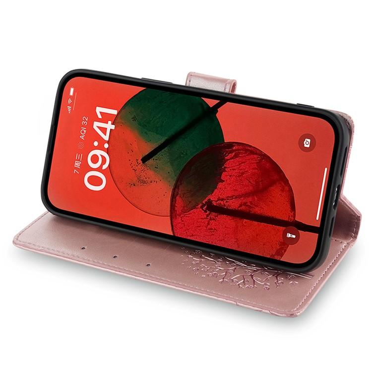 Funda de piel con relieve de árbol y ciervo para Samsung Galaxy S25 Ultra 5G (oro rosa)
