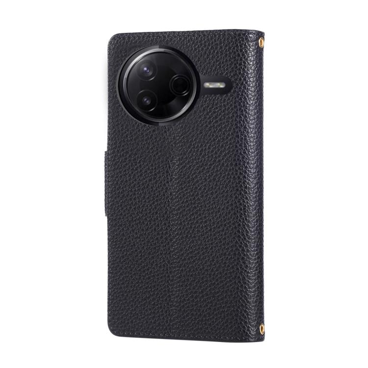 Funda de cuero con hebilla redonda y cremallera para Redmi K80/Poco F7 Pro, con correa cruzada (negra)