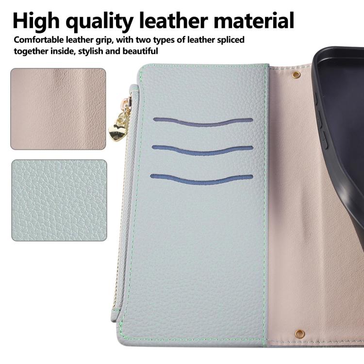 Funda de cuero tipo billetera con hebilla redonda y cremallera de 163,3 mm para Redmi Note 14 4G con correa cruzada (azul cielo)