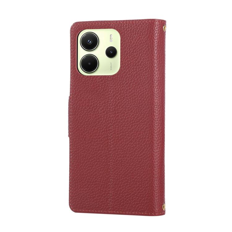 Funda de cuero tipo billetera con hebilla redonda y cremallera de 164,8 mm para Redmi Note 14 4G con correa cruzada (roja)