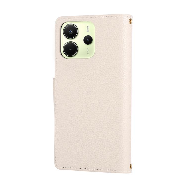 Funda de cuero tipo billetera con hebilla redonda y cremallera de 164,8 mm para Redmi Note 14 4G con correa cruzada (blanca)