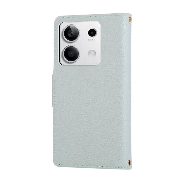 Funda de cuero tipo billetera con hebilla redonda y cremallera para Redmi Note 13 5G con correa cruzada (azul cielo)