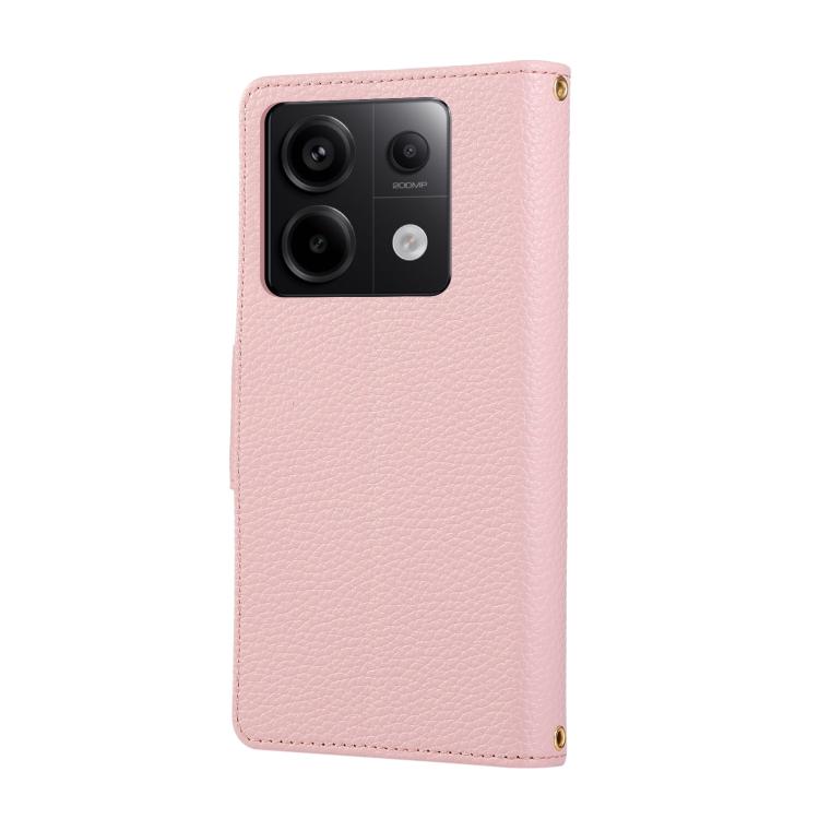 Funda de cuero con hebilla redonda y cremallera para Redmi Note 13 Pro 5G, con correa cruzada (rosa)