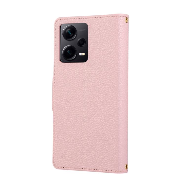Funda de cuero con hebilla redonda y cremallera para Redmi Note 12 Pro 5G, con correa cruzada (rosa)