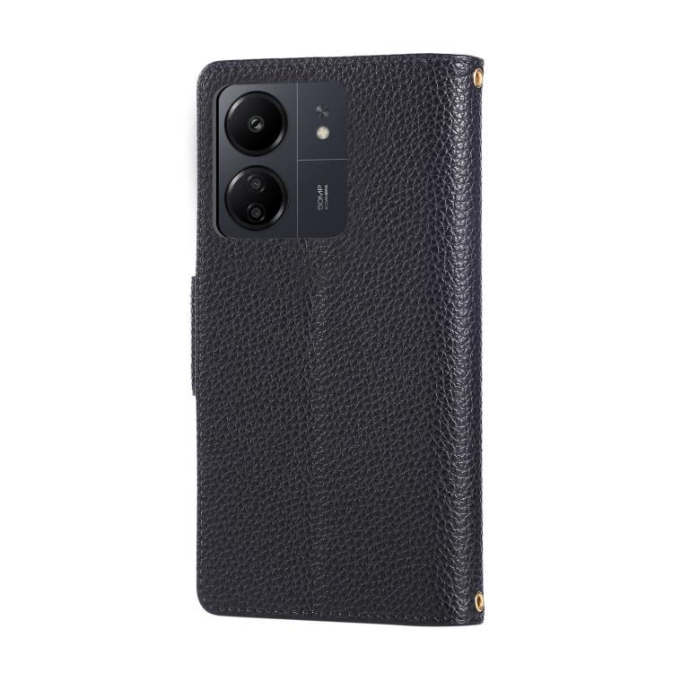 Funda de cuero con hebilla redonda y cremallera para Redmi 13C, con correa cruzada (negra)