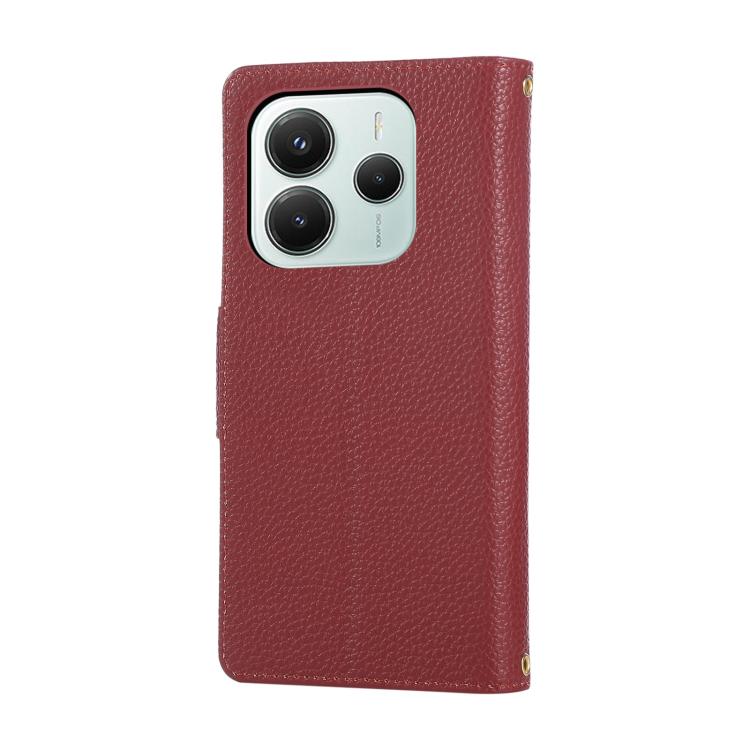 Funda de cuero con hebilla redonda y cremallera para Redmi Note 14 5G, con correa cruzada (roja)