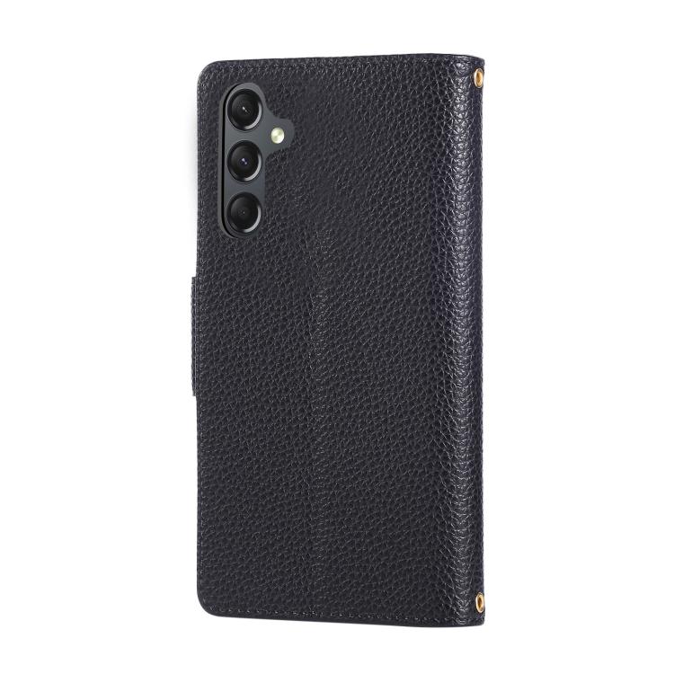 Funda de cuero con hebilla redonda y cremallera para Samsung Galaxy S24 FE 5G, con correa cruzada (negro)