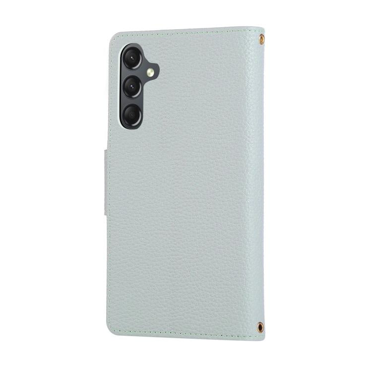 Funda de cuero tipo billetera con hebilla redonda y cremallera para Samsung Galaxy S23 FE 5G con correa cruzada (azul cielo)