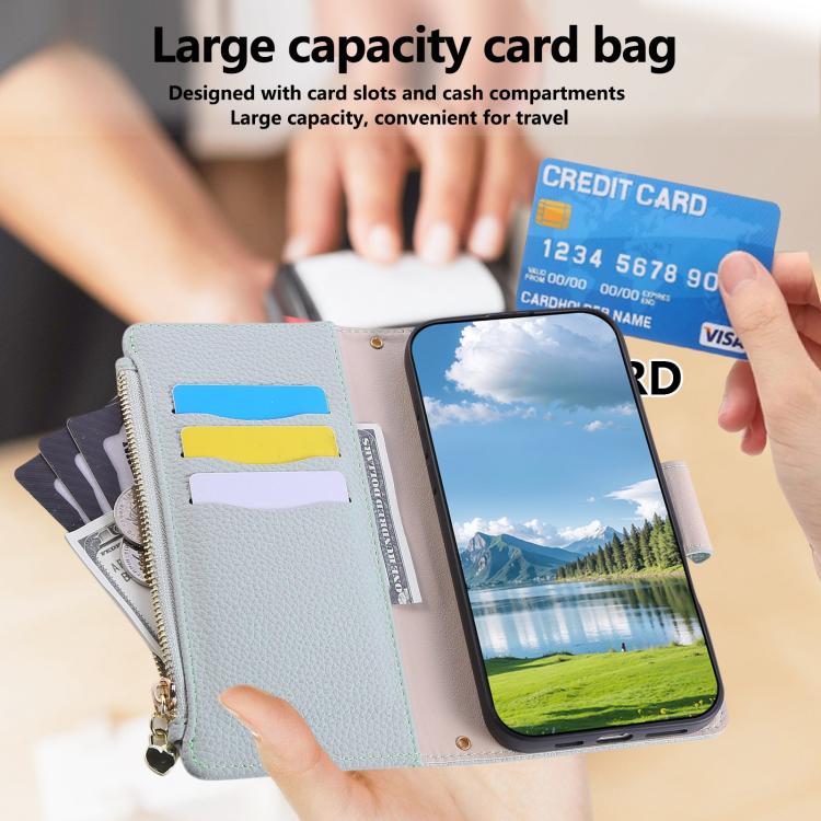 Funda de cuero tipo billetera con hebilla redonda y cremallera para Samsung Galaxy S23 FE 5G con correa cruzada (azul cielo)
