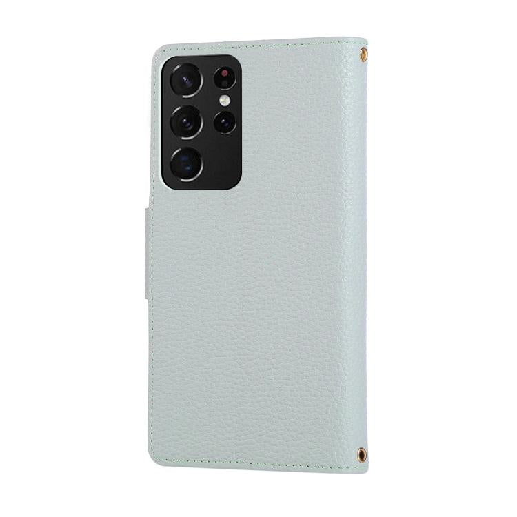 Funda de cuero con hebilla redonda y cremallera para Samsung Galaxy S21 Ultra 5G, con correa cruzada (azul cielo)