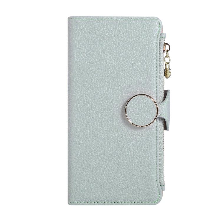 Funda de cuero tipo billetera con hebilla redonda y cremallera para Samsung Galaxy S21 FE 5G con correa cruzada (azul cielo)