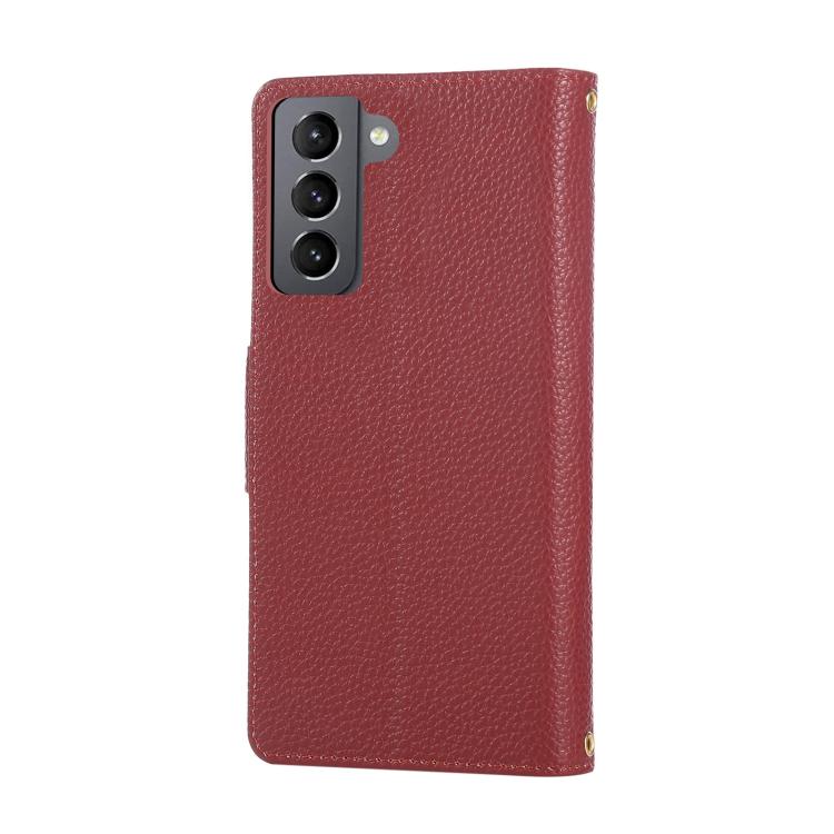 Funda de cuero con hebilla redonda y cremallera para Samsung Galaxy S22 5G, con correa cruzada (roja)