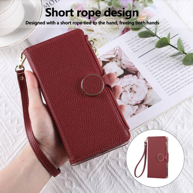 Funda de cuero con hebilla redonda y cremallera para Samsung Galaxy S22 5G, con correa cruzada (roja)