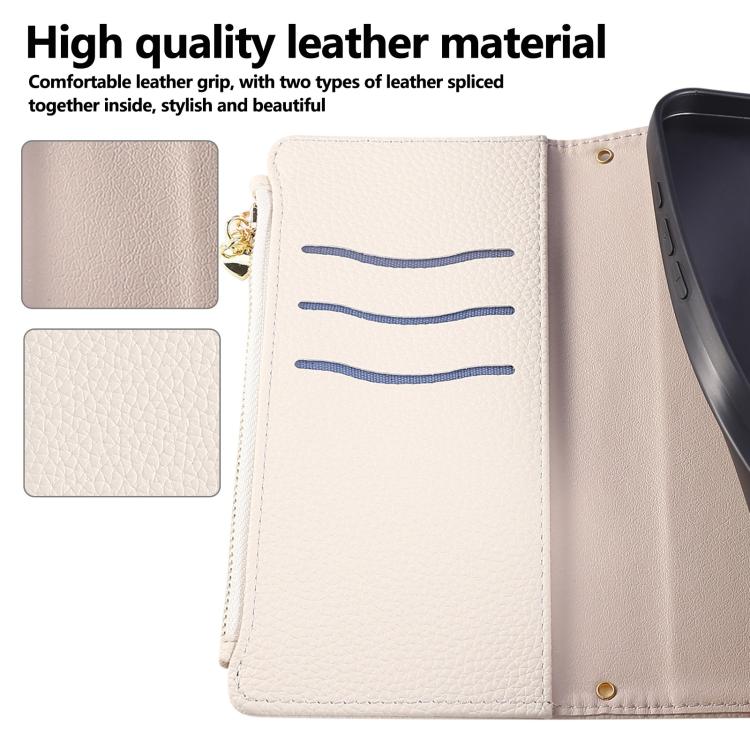 Funda de cuero tipo billetera con hebilla redonda y cremallera para Samsung Galaxy S22 5G con correa cruzada (blanca)