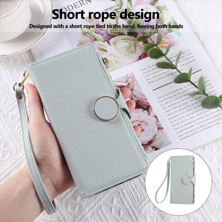 Funda de cuero tipo billetera con hebilla redonda y cremallera para Samsung Galaxy S20 FE con correa cruzada (azul cielo)