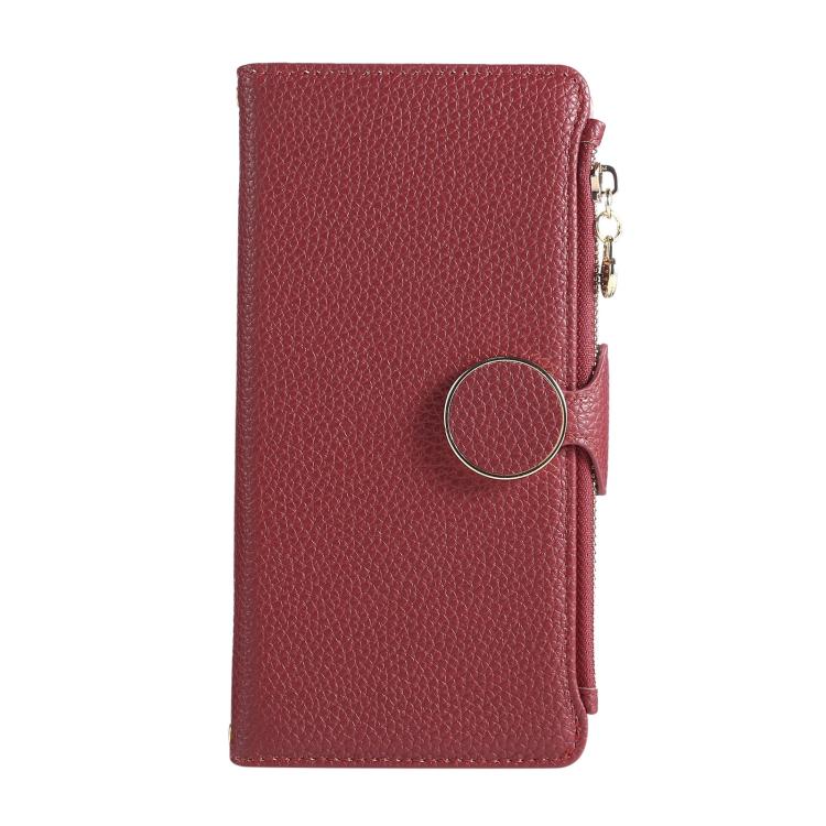 Funda de cuero tipo billetera con hebilla redonda y cremallera para Samsung Galaxy Note20 con correa cruzada (roja)