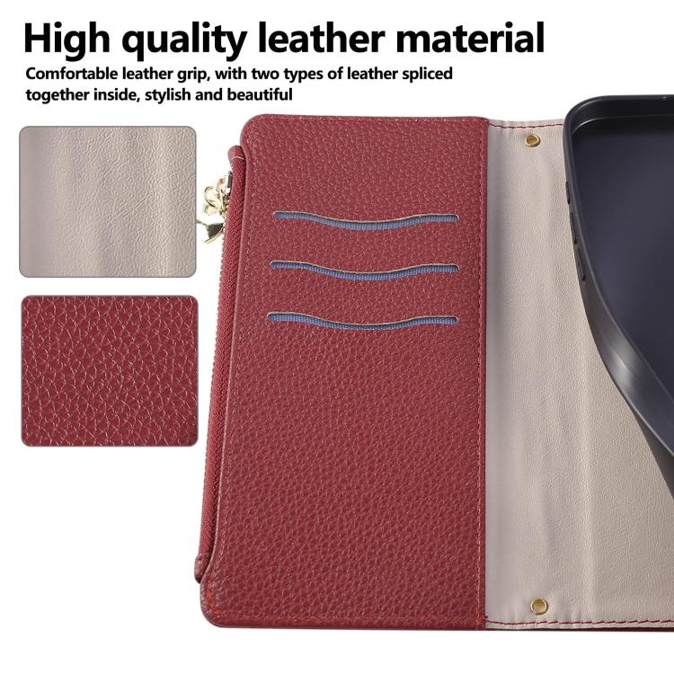 Funda de cuero tipo billetera con hebilla redonda y cremallera para Samsung Galaxy Note20 con correa cruzada (roja)