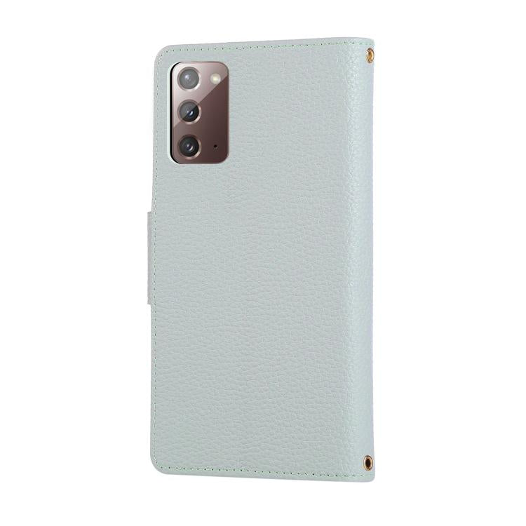 Funda de cuero tipo billetera con hebilla redonda y cremallera para Samsung Galaxy Note20 con correa cruzada (azul cielo)