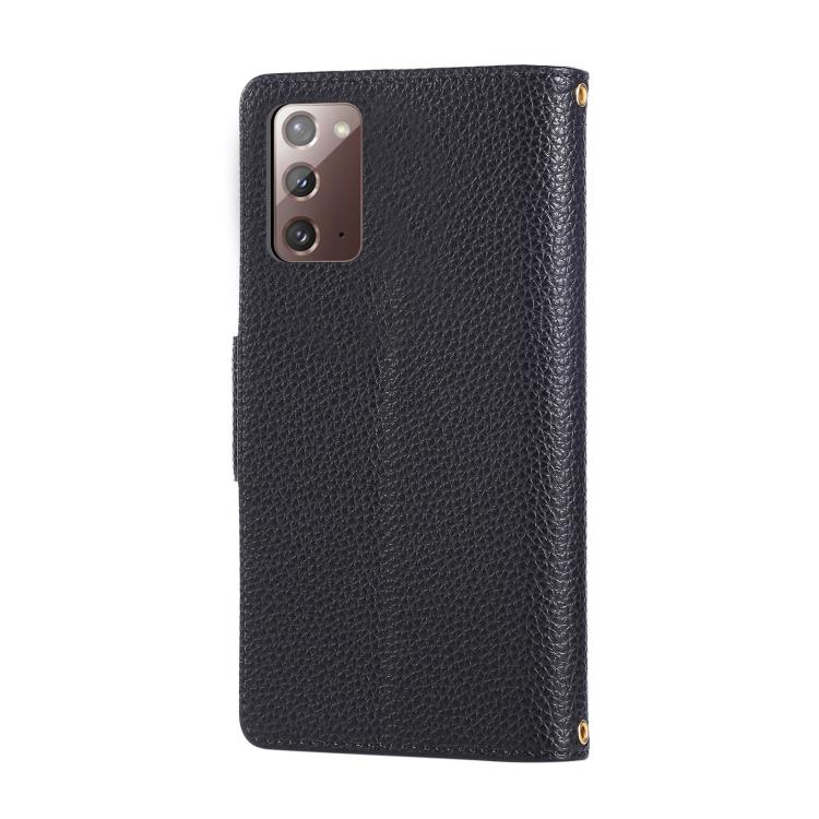 Funda de cuero tipo billetera con hebilla redonda y cremallera para Samsung Galaxy Note20 con correa cruzada (negra)