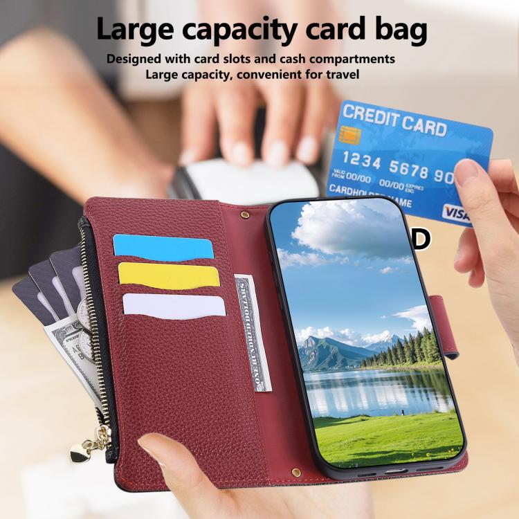 Funda de cuero tipo billetera con hebilla redonda y cremallera para Samsung Galaxy Note20 con correa cruzada (negra)