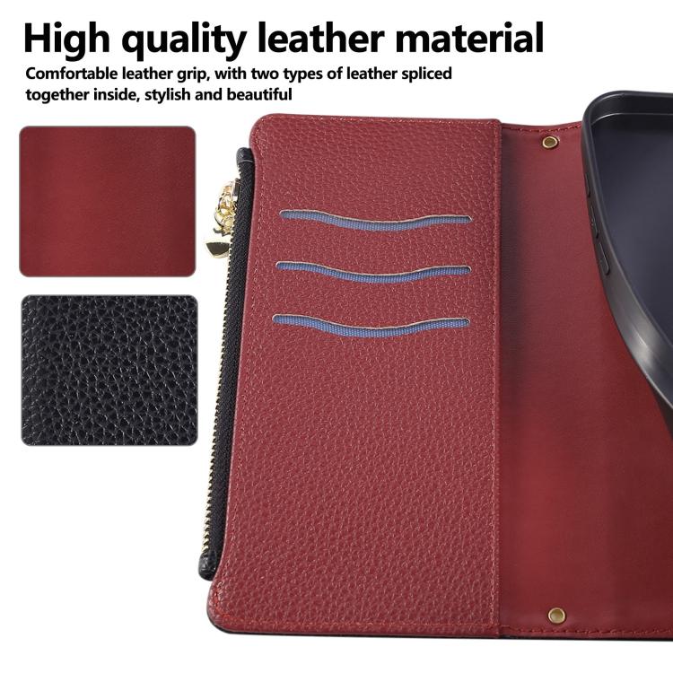 Funda de cuero tipo billetera con hebilla redonda y cremallera para Samsung Galaxy Note20 con correa cruzada (negra)