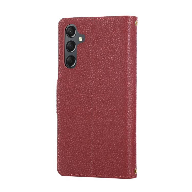 Funda de cuero tipo billetera con hebilla redonda y cremallera para Samsung Galaxy A24 5G con correa cruzada (roja)