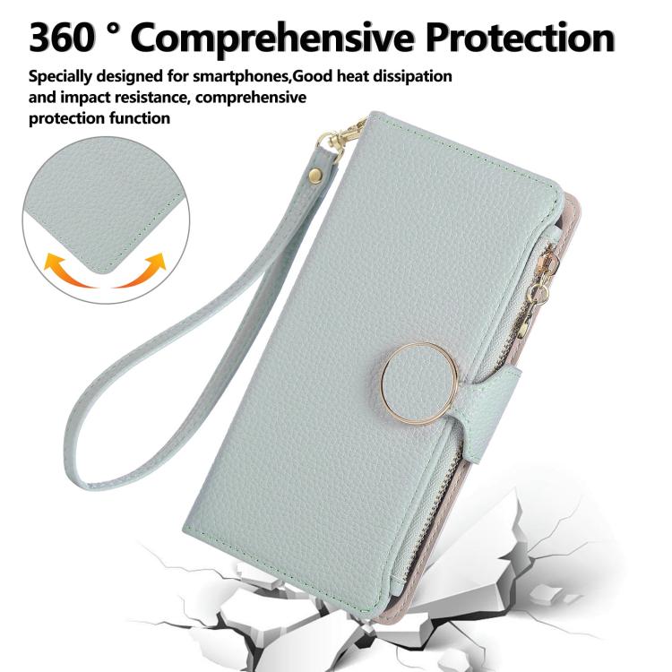 Funda de cuero tipo billetera con hebilla redonda y cremallera para Samsung Galaxy A24 5G con correa cruzada (azul cielo)
