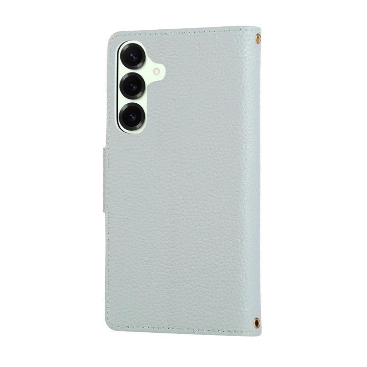Funda de cuero tipo billetera con hebilla redonda y cremallera para Samsung Galaxy A16 4G / 5G / A26 5G, con correa cruzada (azul cielo)