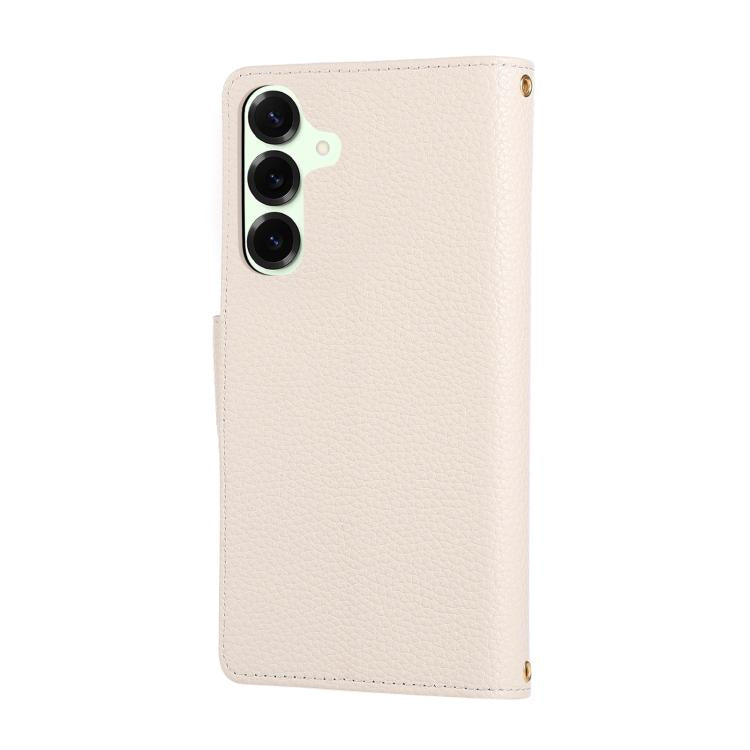 Funda de cuero tipo billetera con hebilla redonda y cremallera para Samsung Galaxy A16 4G / 5G / A26 5G (blanco)