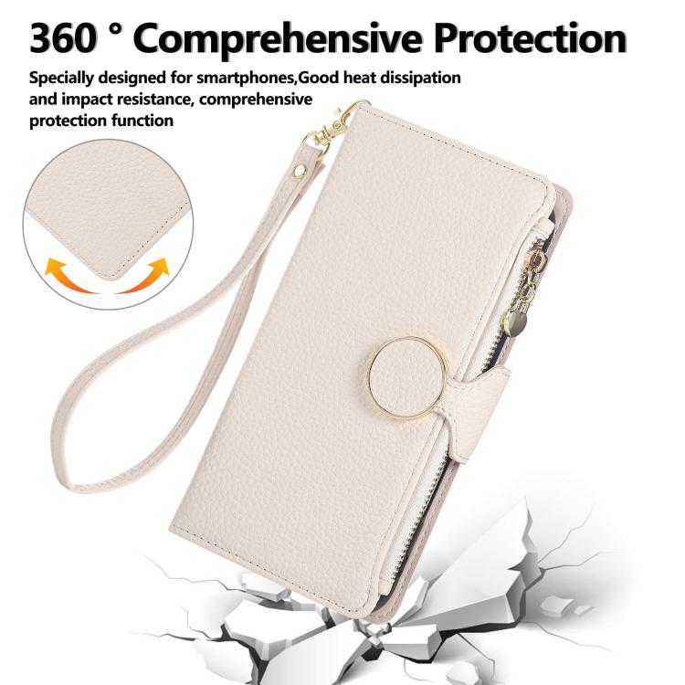 Funda de cuero tipo billetera con hebilla redonda y cremallera para Samsung Galaxy A16 4G / 5G / A26 5G (blanco)