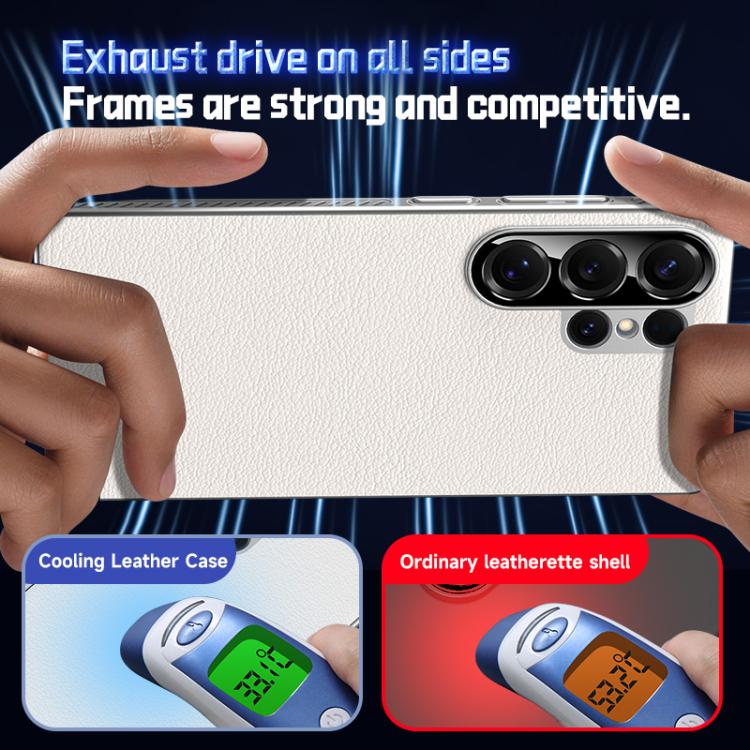 Funda híbrida de PC de cuero liso con protección suave y refrescante para Samsung Galaxy S24 Ultra 5G (marrón)