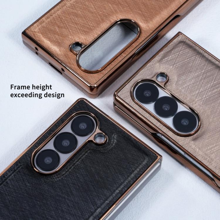 Funda de franela con textura de fibra de bambú y película templada para Samsung Galaxy Z Fold5 (gris plateado)