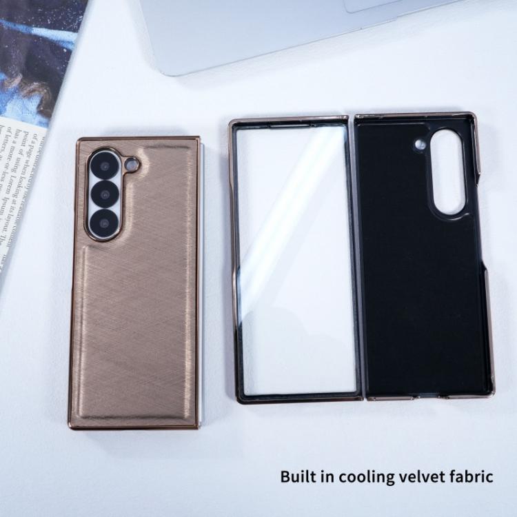 Funda de franela con textura de fibra de bambú y película templada para Samsung Galaxy Z Fold5 (gris plateado)