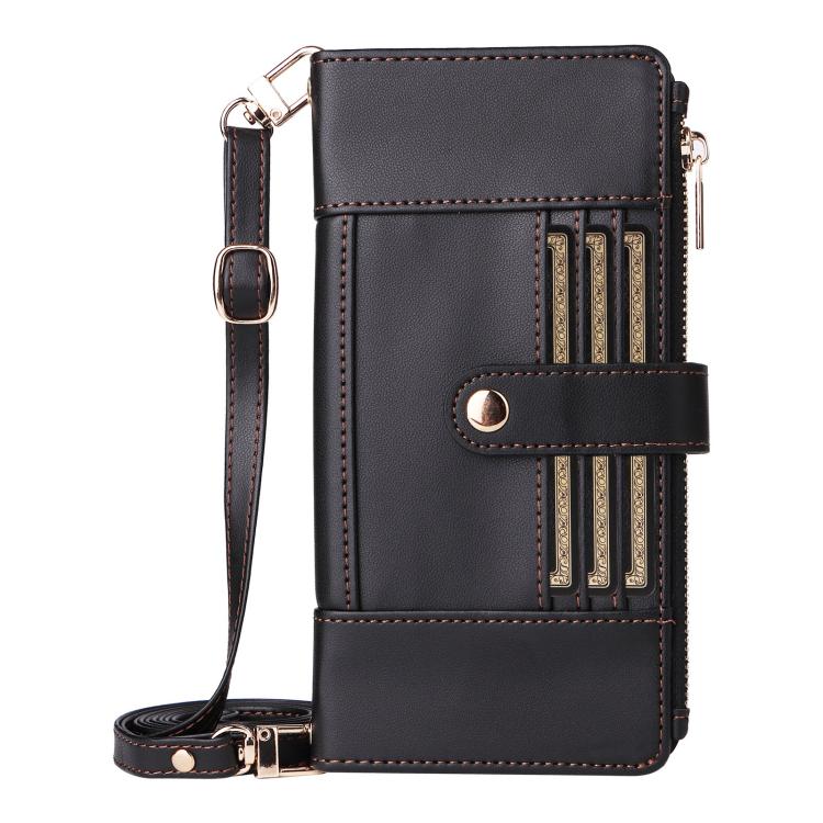 Funda de cuero tipo cartera con cremallera y bloqueo RFID para Samsung Galaxy A55 5G (negro)