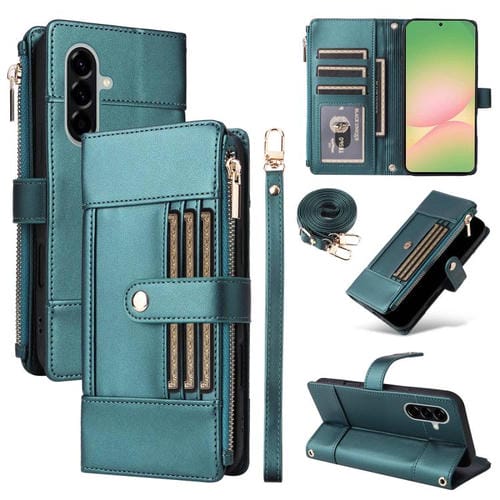Funda de cuero tipo cartera con cremallera y bloqueo RFID para Samsung Galaxy A56 5G (verde)