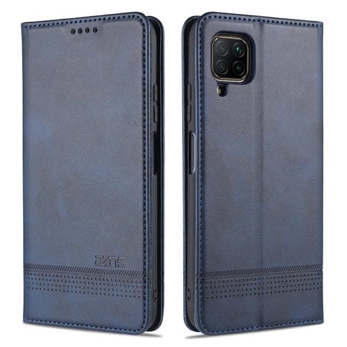 Para Huawei P40 Lite / nova 6 SE AZNS Estuche de cuero con tapa magnética con textura de becerro horizontal con ranuras para tarjetas, soporte y billetera (azul oscuro)