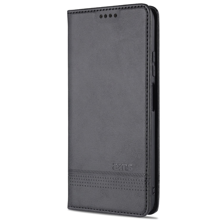 Para Huawei P40 Lite / nova 6 SE AZNS Estuche de cuero con tapa magnética con textura de becerro horizontal con ranuras para tarjetas, soporte y billetera (negro)