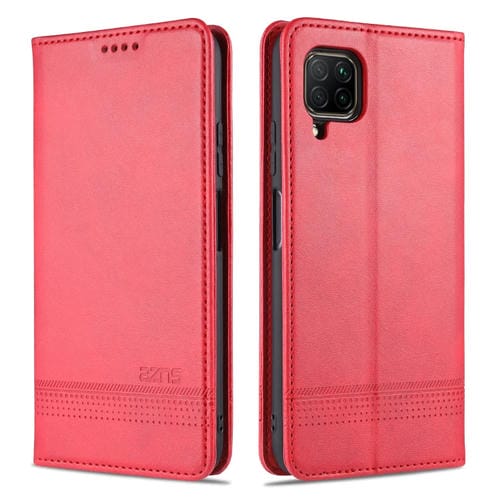 Para Huawei P40 Lite / nova 6 SE AZNS Funda de cuero con tapa magnética con textura de becerro horizontal con ranuras para tarjetas, soporte y billetera (rojo)