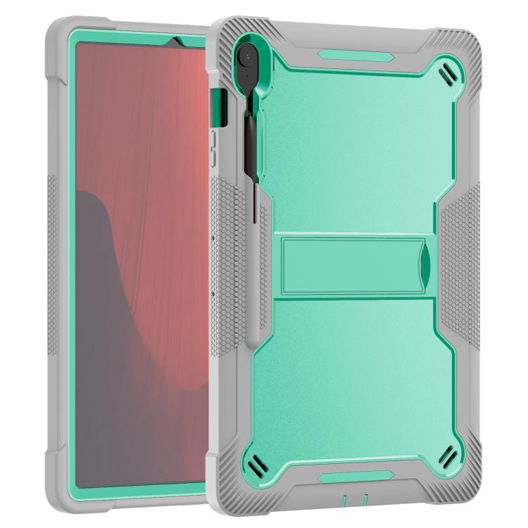 Funda híbrida de silicona a prueba de golpes para Samsung Galaxy Tab S10 FE+ con soporte (verde menta y gris)