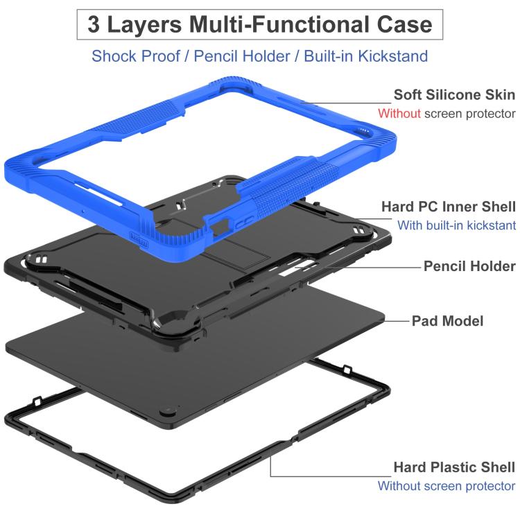 Funda híbrida de silicona a prueba de golpes para Samsung Galaxy Tab S10 FE+ con soporte (negro y azul oscuro)