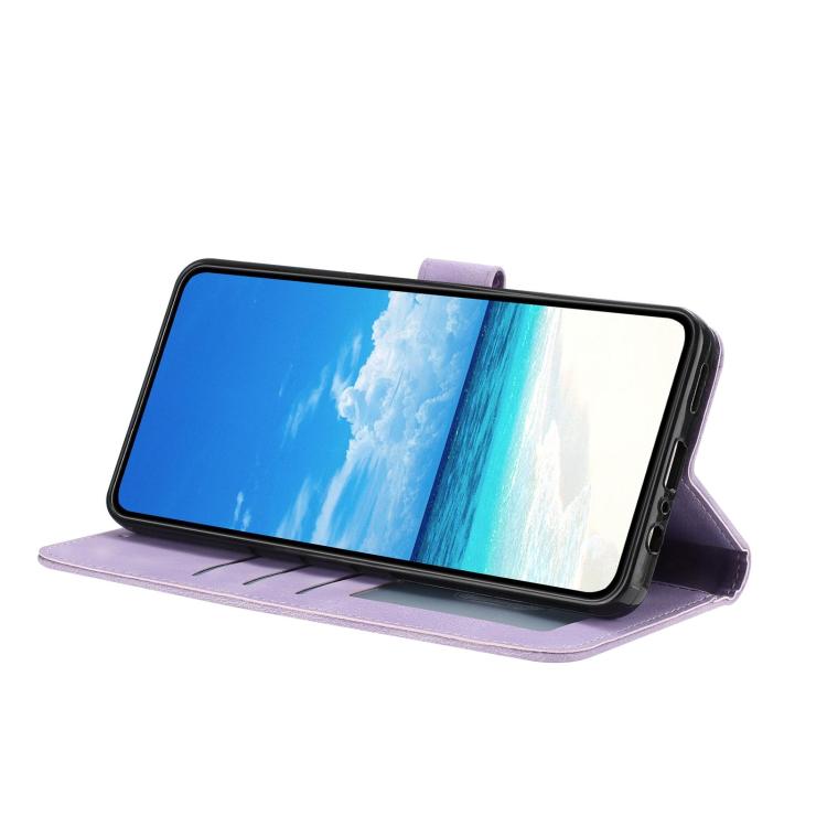 Funda de cuero con estampado de rosas en relieve para Samsung Galaxy S24+ 5G (morado claro)