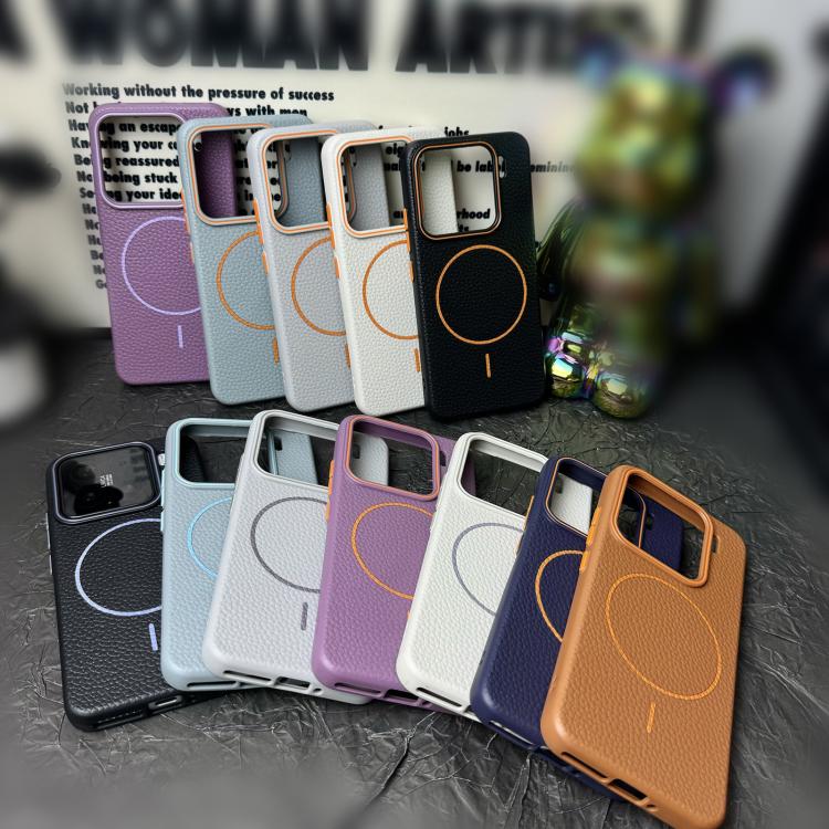 Funda ultrafina de TPU con diseño circular MagSafe y grano de lichi para Xiaomi 14 (azul y naranja)