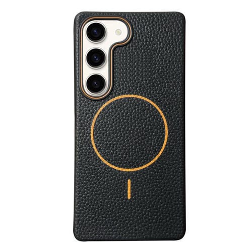 Funda de TPU con textura de lichi MagSafe para Samsung Galaxy S23+ 5G (negro y naranja)