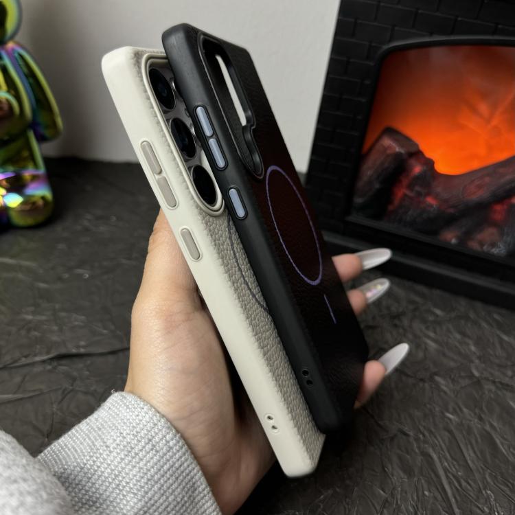 Funda de TPU con diseño de círculo fino MagSafe y textura de lichi para Samsung Galaxy S24+ 5G (morado y naranja)